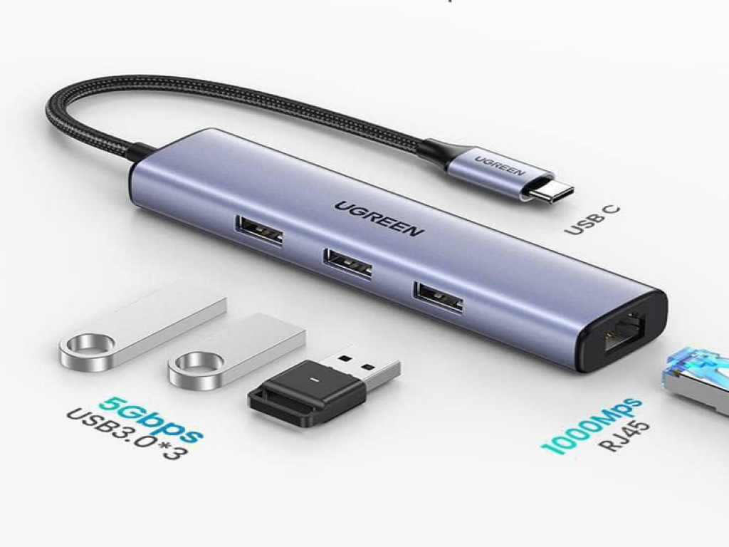 UGREEN USB-C to 3×USB3.0 Hub+RJ45 (1000Mbps)