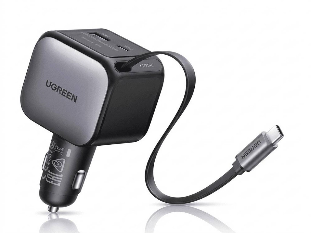 UGREEN 60W Car Charger with Retractable Cable